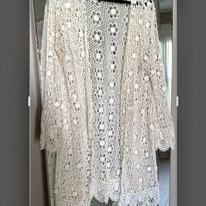 Ivory Crocheted Duster/Cardigan by Lily of Los Angeles - Size M/L
